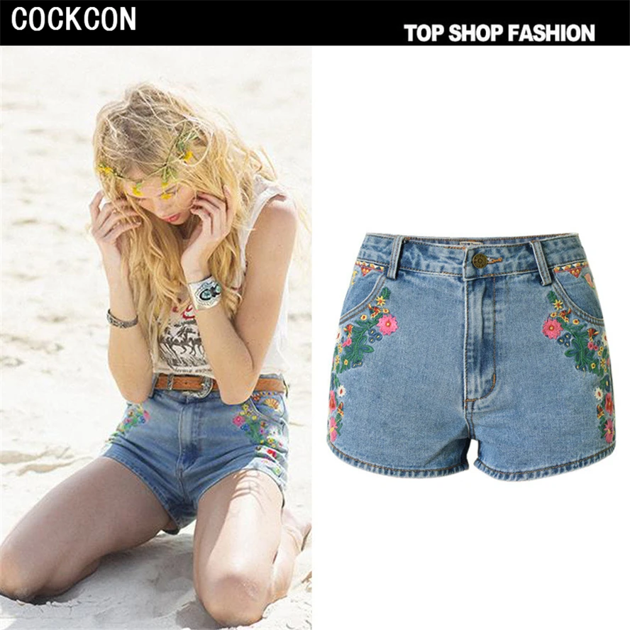 

COCKCON Denim jeans shorts Women's Short Jeans 3D Embroidery Denim Shorts Casual Jeans Shorts High Waist Denim Pantalones TOP093