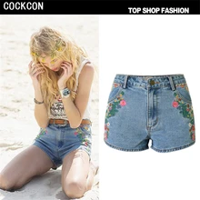 COCKCON Denim jeans shorts Women’s Short Jeans 3D Embroidery Denim Shorts Casual Jeans Shorts High Waist Denim Pantalones TOP093