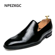 NPEZKGC/Роскошные брендовые Классические Мужские модельные туфли с острым носком; мужские черные свадебные туфли из лакированной кожи; оксфорды; официальная обувь