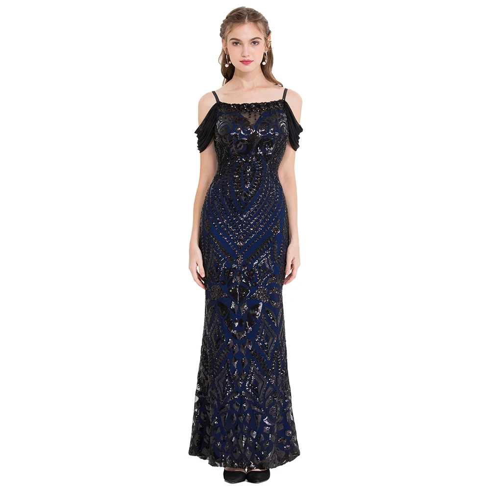 

Angel-fashions Women's New Boat Neck Vintage Art-Deco Sequin Evening Dress Costume Party Gown 220