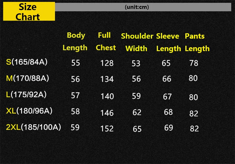 Insulated Coveralls Size Chart