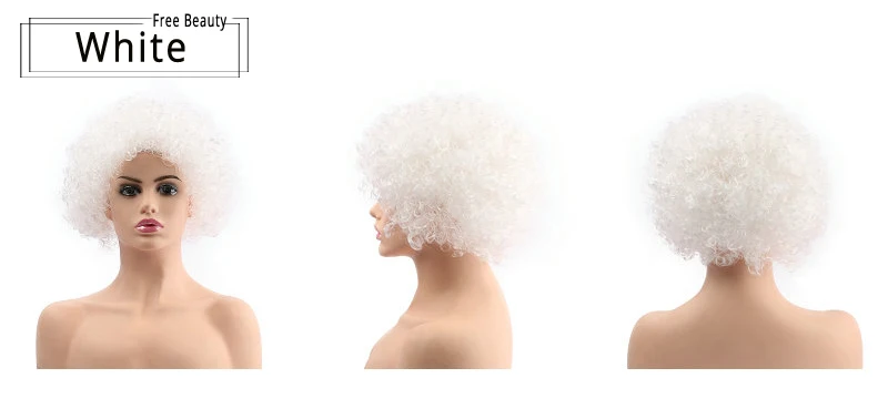 Sintéticas para o Traje Festa de Halloween Resistente ao Calor Preto Branco Curto Kinky Encaracolado Perucas Afro Feminino 70s Disco Cosplay 12 6 12