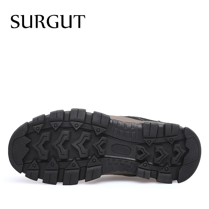 Мужские рабочие высокие ботинки с мехом SURGUT, черные ботильоны с теплым плюшем для отдыха, обувь из натуральной кожи большого размера 38~48 для зимы