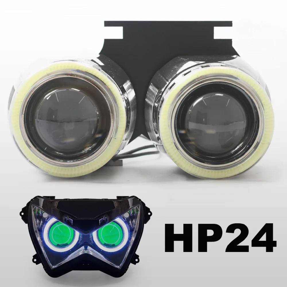 KT Headlight Suitable for Kawasaki Z800 2013 2016 LED Angel Eyes Green