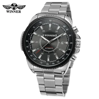 

WINNER WRG8044M4T1 Automatic fashion dress wristwatch silver watch with stainless steel band for men hot selling free ship