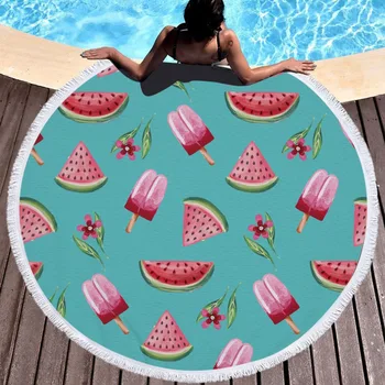 

Summer Watermelon Cake Printed Beach Towels Diameter 150cm Round Bath Towel Travel Tassel Shawl Tablecloth Picnic Mats Tapestry