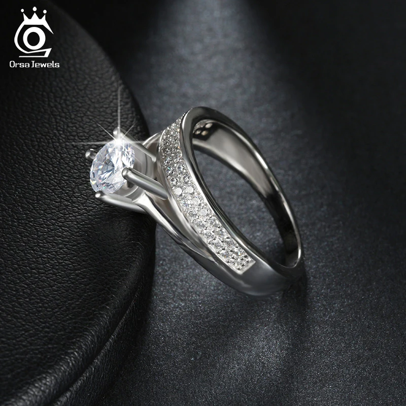 ORSA JEWELS Round Ring Engagement Rings 4 Prongs Setting Cubic Zircon Jewelry For Women Love Bague Anillos Mujer OR107