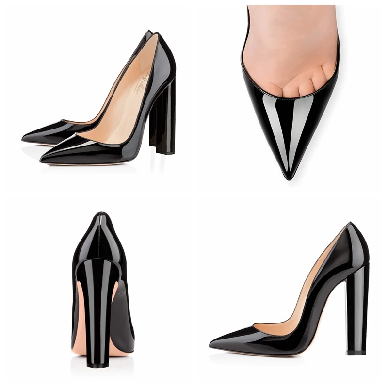 Onlymaker/классические женские туфли на массивном каблуке с острым носком, без застежки Свадебные офисные туфли-лодочки черные туфли из искусственной замши, большой размер 15