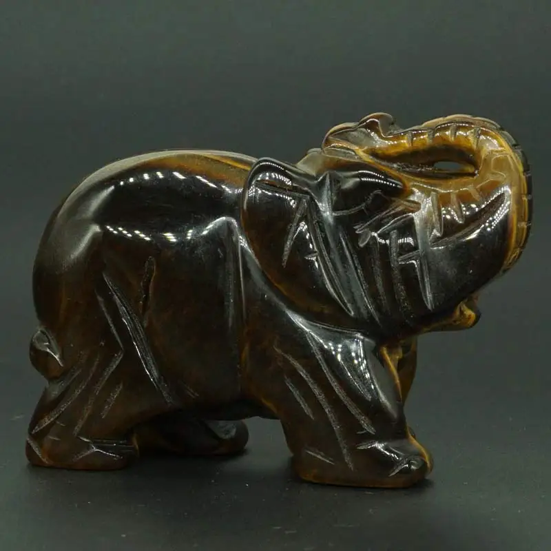 3 Inch Natural Yellow Tiger Eye Crystal Elephant Carved Figurine Stone Chakra Healing Reiki Stone Feng Shui Crafts