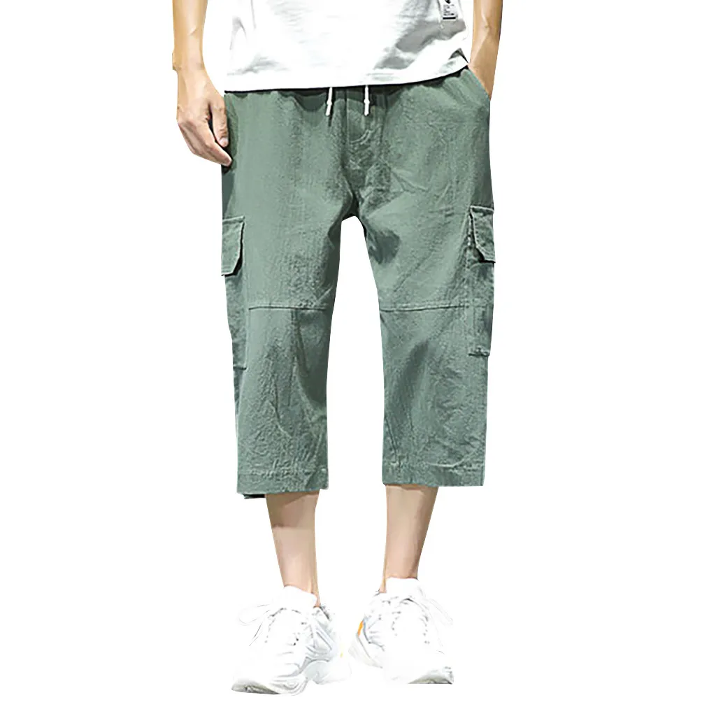 Feitong/ летние новые мужские повседневные штаны-шаровары в китайском стиле, брюки для фитнеса, льняные тонкие свободные штаны большого размера - Цвет: Армейский зеленый