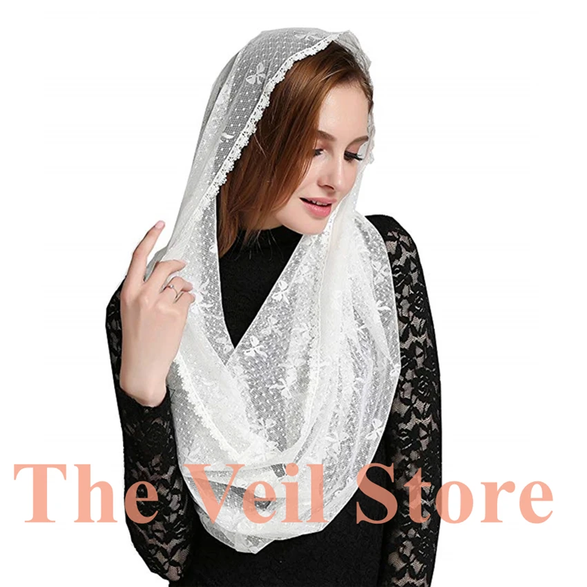 

ISHSY Women Ivory Black Lace Dots Catholic Mantilla Head Covering Latin Mass Veils for church Mantilla de Novia Negra