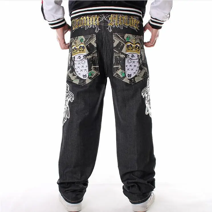 Мужские мешковатые джинсы Мужские Широкие джинсовые штаны хип-хоп новые модные джинсы для скейтбординга с вышивкой размер 30-44