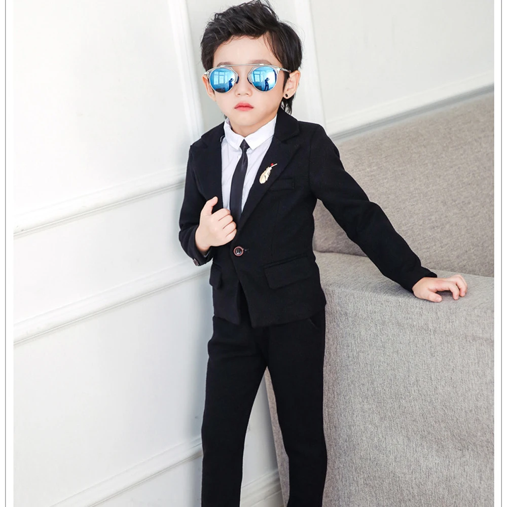 2 12y Boys Solid Blazers Suit Kids Jacket+Pants 2 pieces/set Toddler