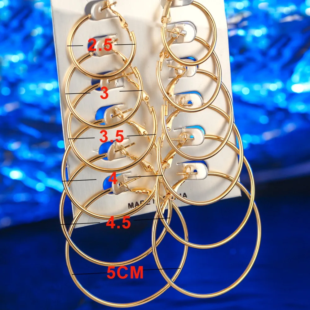 Hesiod Fashion New 6 Pairs/Set Gold Silver Small Big Circle Hoop Earrings for Women Steampunk Round Earring Sets - Image 6