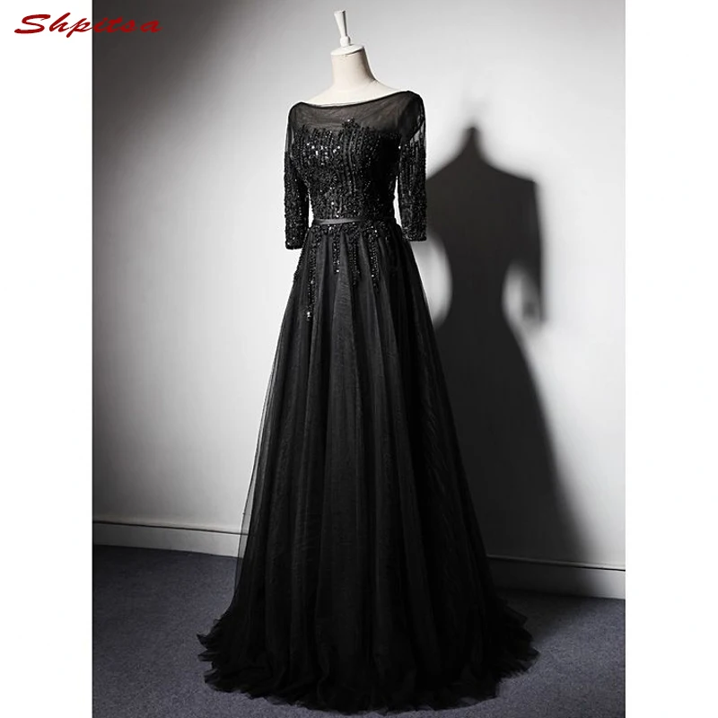 

Black Long Sleeve Mother of the Bride Dresses for Weddings A Line Evening Gowns Formal Dinner Godmother Groom Long Dresses