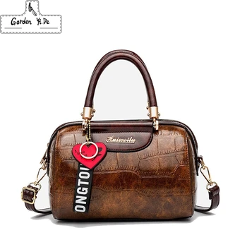 

Luxury PU Leather Women Handbags with Heart Pendant Ornaments Ladies Shoulder Bags Fashion Female Boston Crossbody Bags