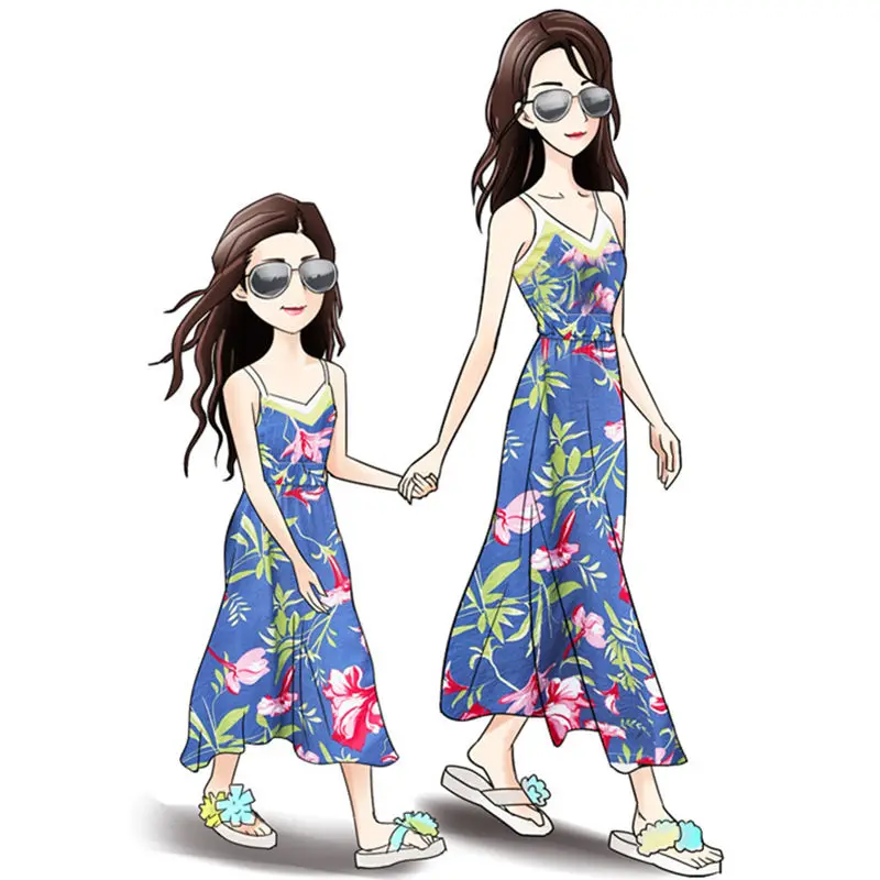 Beach Sun Dresses for Mother Daughter Backless Little Girls Dresses Family Matching Dress Mom and Girl Holiday Beach dress