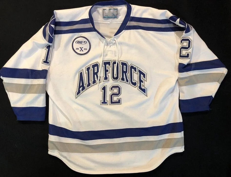

Vintage Air Force Falcons #12 Ben Persian Hockey Jersey Embroidery Stitched Customize any number and name Jerseys