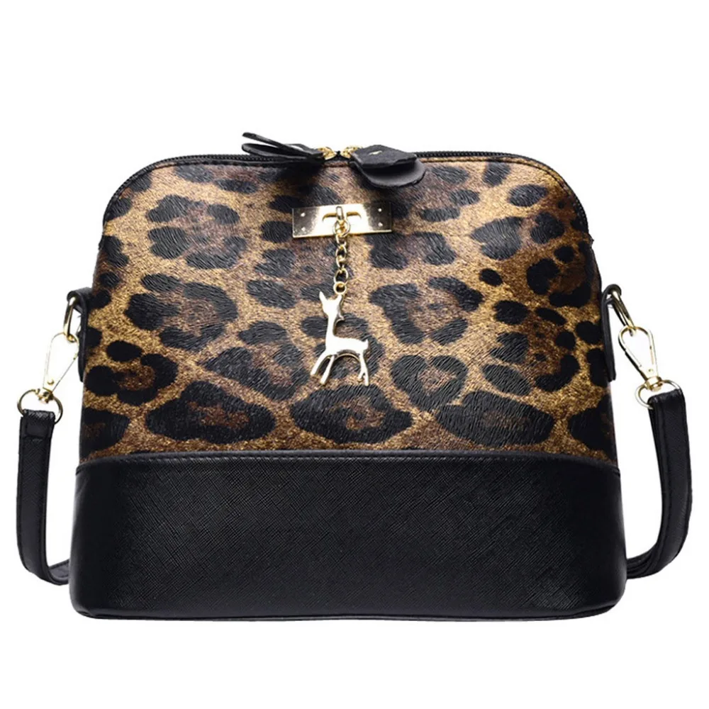 Women Leopard Print Crossbody Bag Fawn Pendant Shell Single Shoulder ...