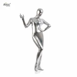 Ainclu Лидер продаж Fullbody серебристый клей металлический Зентаи для Hallween блестящие лайкра с длинным рукавом женский чарующие боди