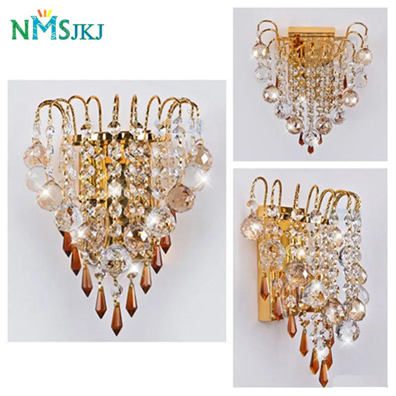 

Modern Luxury Golden Metal&Clear K9 Crystal Lighting Fixture 110-240V E14 Bulbs LED Wall Light for Corrider Bedroom Living Room