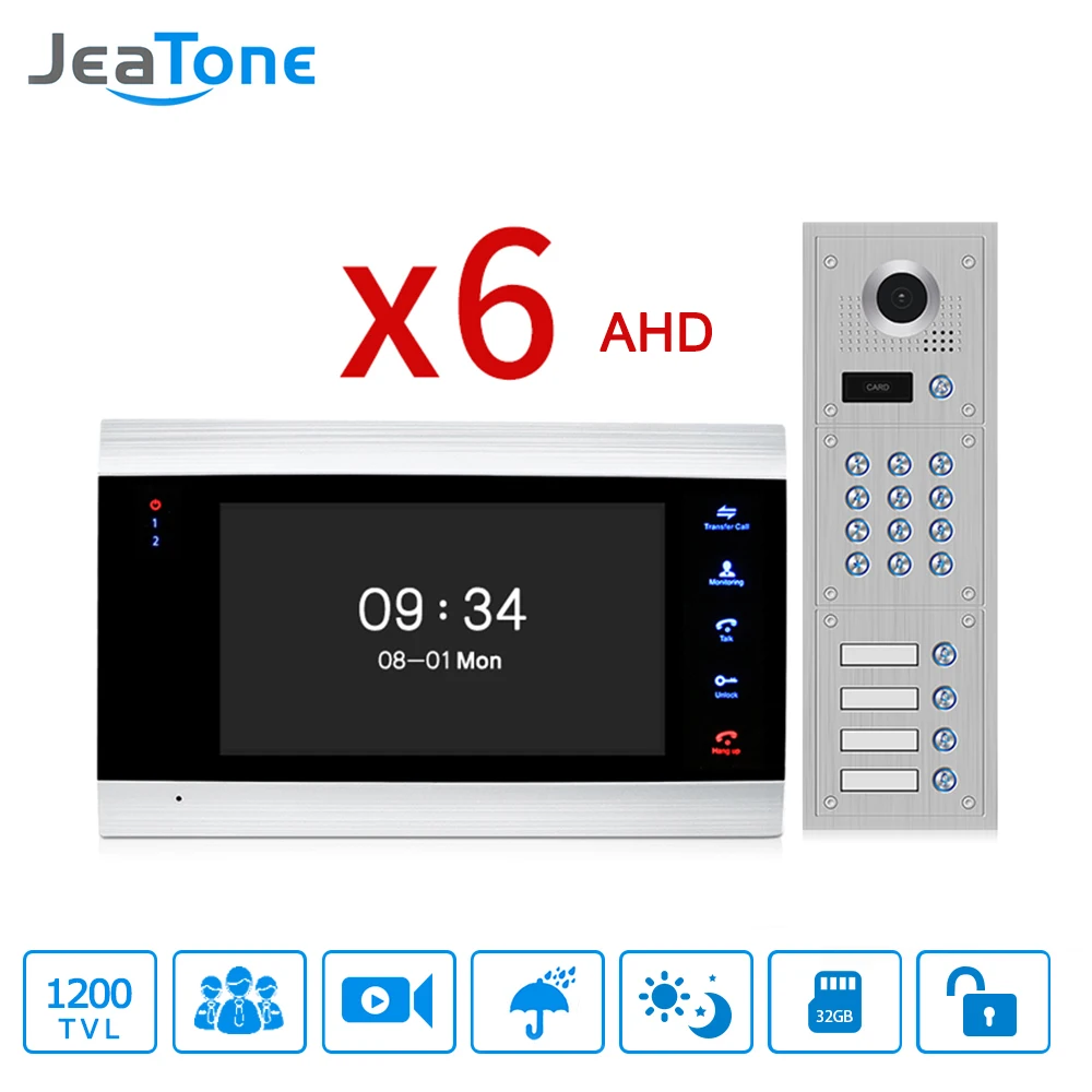 5 Apartments 7\ Multi Apartment Video Door Phone System Video Intercom Doorbell System 1200 TVL Camera Touch Key for 6 Families