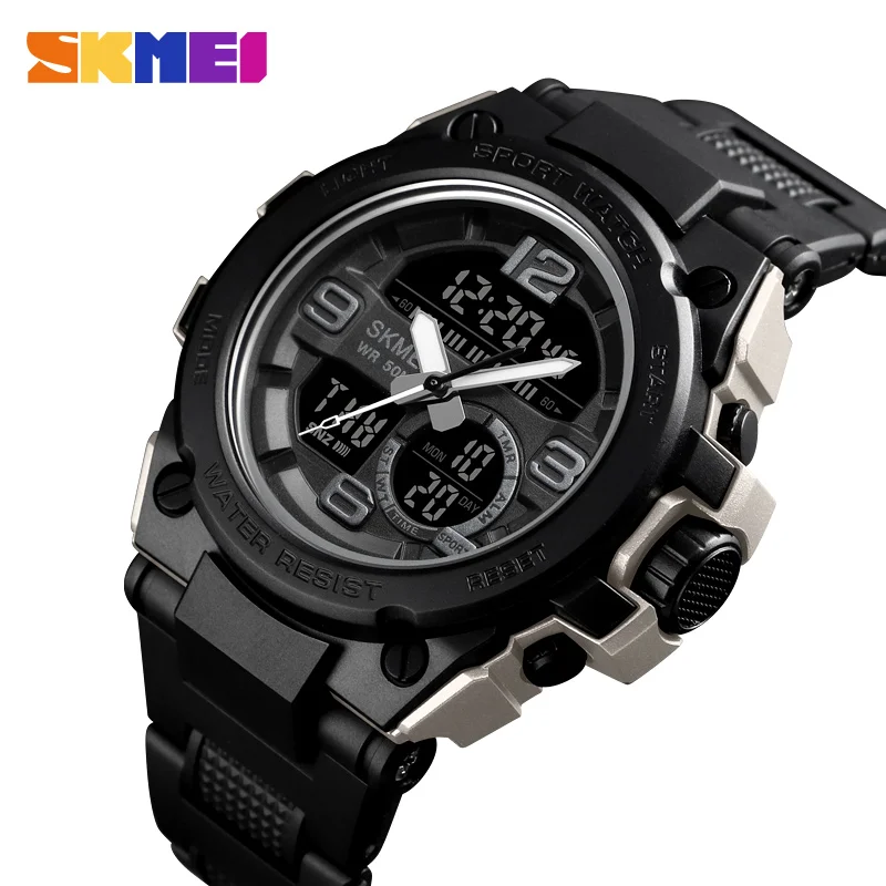 

SKMEI NEW Watch Men Sport 5Bar Waterproof Men Wristwatch Dual Display Digital PU Strap Quartz Watch reloj mujer 1452