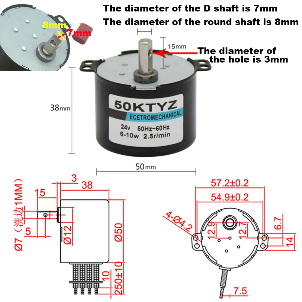 50KTYZ 24V 220V AC микро постоянный магнит Электрический синхронный мотор 220V 24V медленная скорость 1 до 120 об./мин вперед обратный CW/CCW