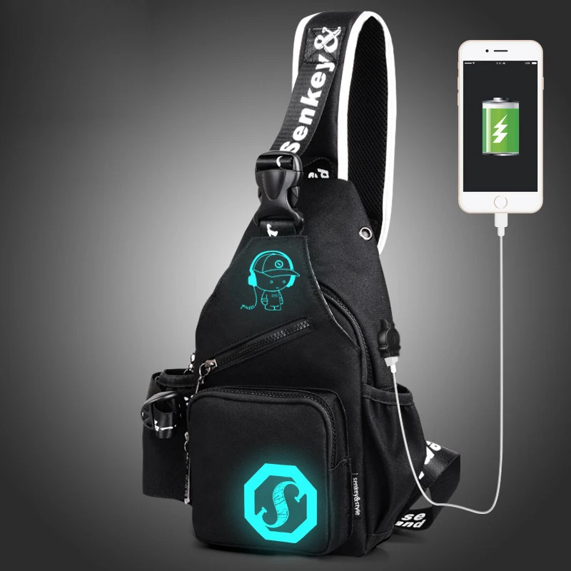 

USB Charging Messenger Bags Luminous Crossbody Bag For Boys Chest Bag Casual School Shoulder Bag Handbags 2019 Back Pack