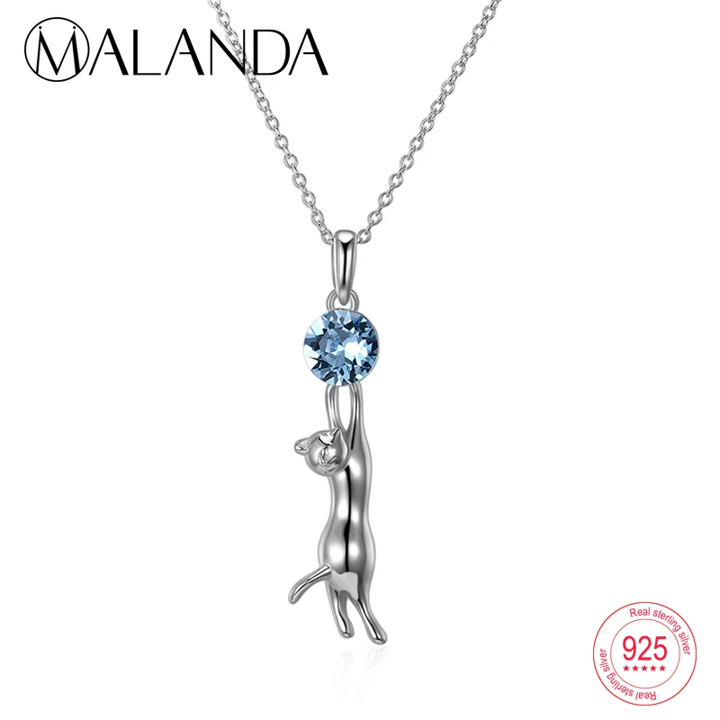 

MALANDA Fashion 925 Sterling Silver Lovely Cat Pendants Necklaces Original Crystal From Swarovski Necklaces For Women Jewelry