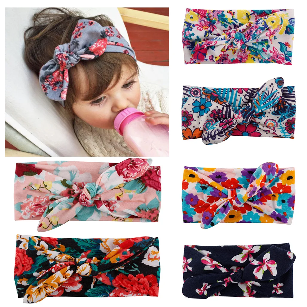 Головные уборы для маленьких девочек; повязка на голову с цветочным принтом; тюрбан; повязка на голову для новорожденных; аксессуары для волос