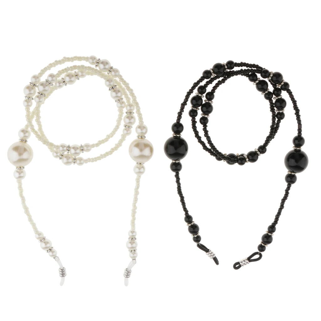 2 pcs Black White Beaded Pearls Eyeglasses Holder Necklace Sunglasses Eyewear Neck Strap Eye Glass Sun Glasses Chain Strings