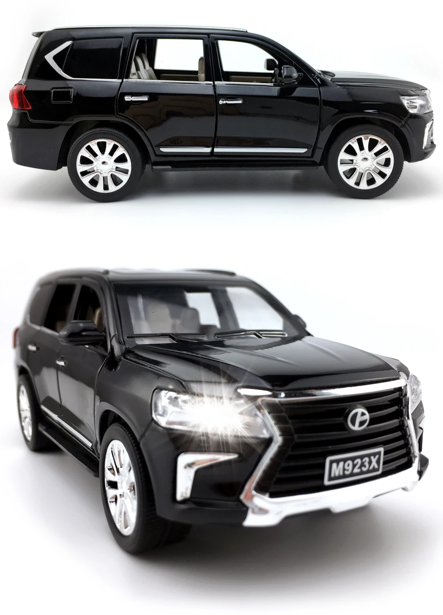 Литая модель автомобиля из 1:24 сплава для Lexus LX570, игрушечный автомобиль отличного качества для коллекции, вытяжной автомобиль со звуком и светильник