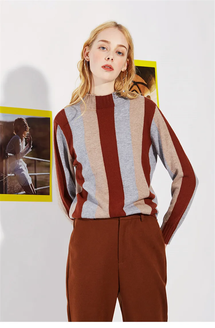 Новые модные полушерстяные женские вязаные 3 вида цветов полосатые Лоскутные пуловер свитер карамель 2 цвета один и более размер