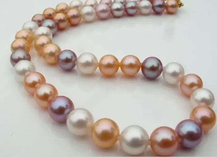 

Huge 11-12mm Natural south sea genuine white gold multic round pearl necklace