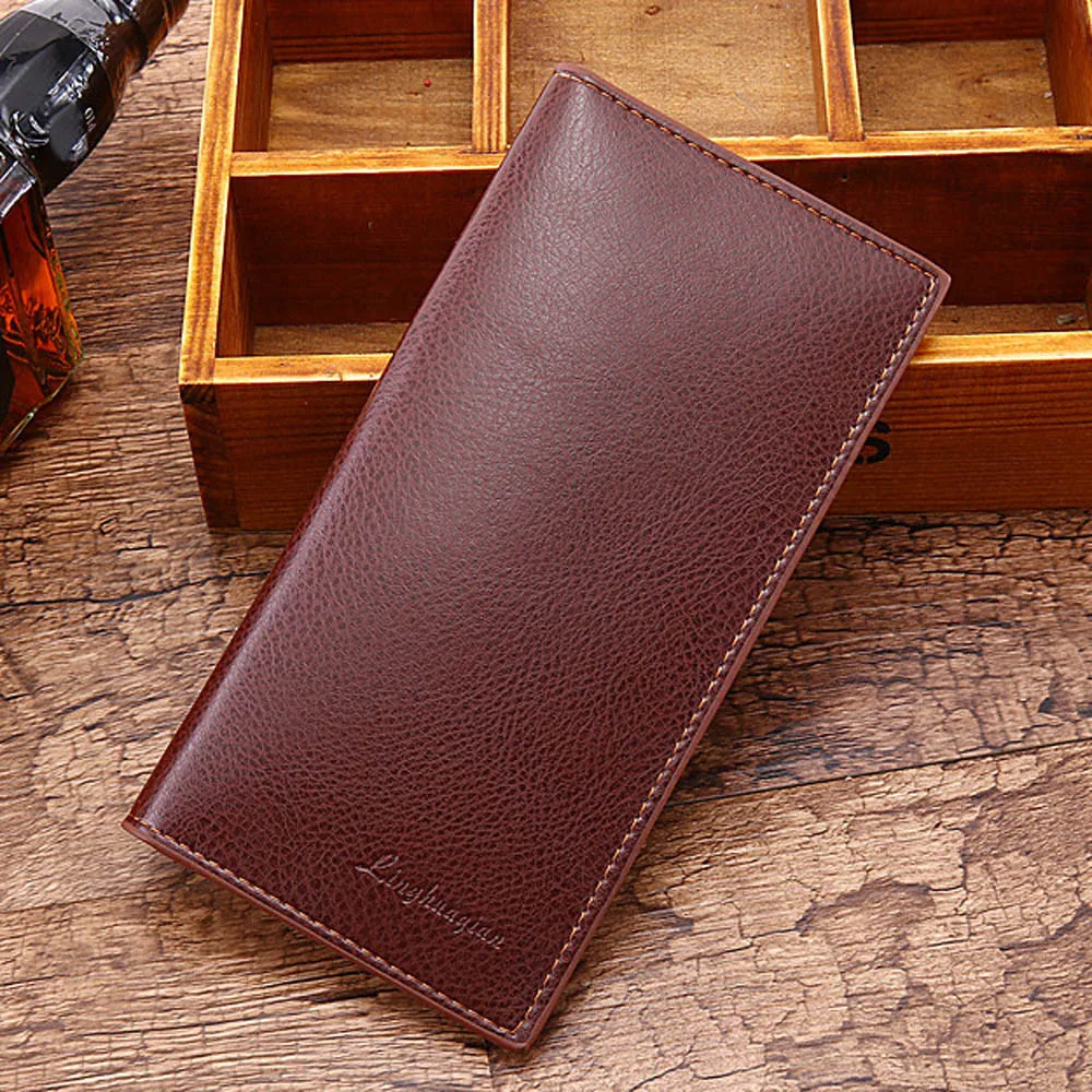 Vintage Man Wallet Male Slim Pu Leather Bifold Business Long Wallet Card Coin Wallet Purse Cartera Hombre #RN