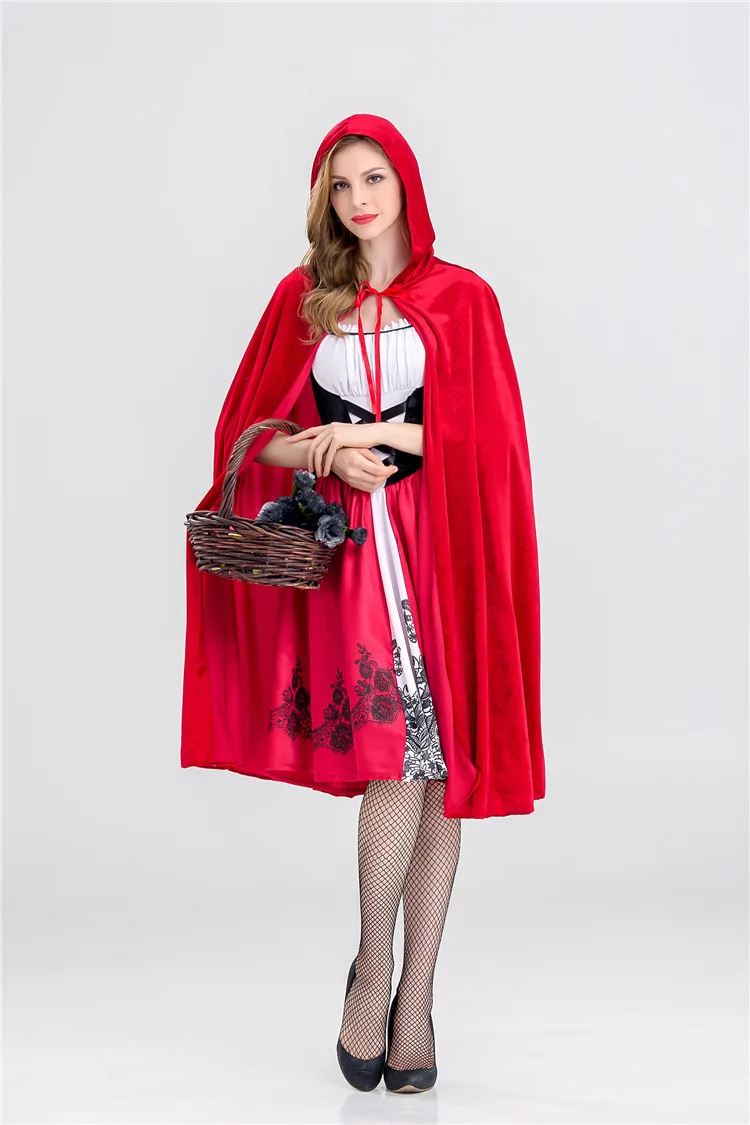 S-XL, Красная Шапочка, Кружевной Костюм для женщин, маскарадный костюм для взрослых на Хэллоуин, сексуальное короткое платье+ накидка, вечерние костюмы для косплея - Цвет: Little Red Riding B