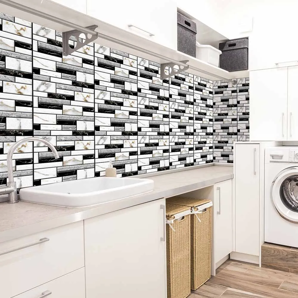 

New Tile Brick Self-adhesive Mosaic Faux Brick Stone Wallpaper PVC 3D Morden Wall Sticker Kitchen Bathroom Wall Home Decoration