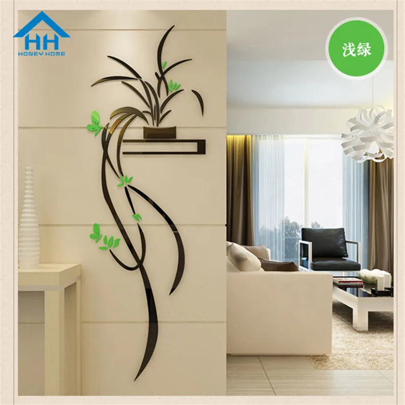 3D Acrylic Pink Orchid Flower Wall Sticker Self-adhesion Home Decor Living Room