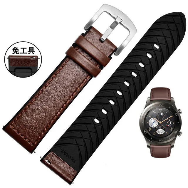Ширина ремешка 22 мм кожаный браслет для huawei Watch GT умные часы Бизнес Стиль сменный ремешок 2в1 кожаный/силиконовый ремешок - Цвет: Rose pink