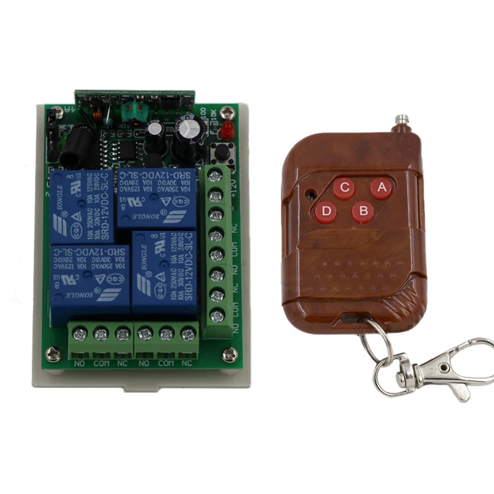 

DC 12V 24V 4 CH Channels 4CH RF Wireless Remote Control Switch System Transmitter Receiver,Compatible 315 / 433 MHz