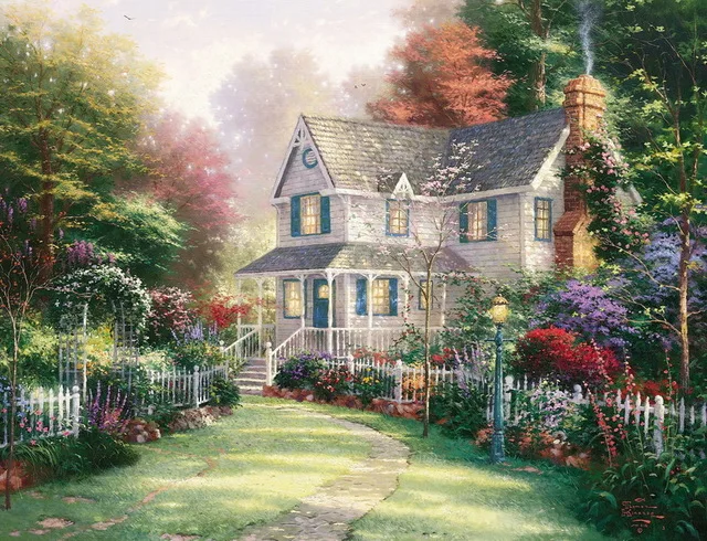 

1piece canvas art HD NEW Thomas Kinkade Charming Cottages Gardens- Art Painting Prints on Canvas Decoration for home\C-186
