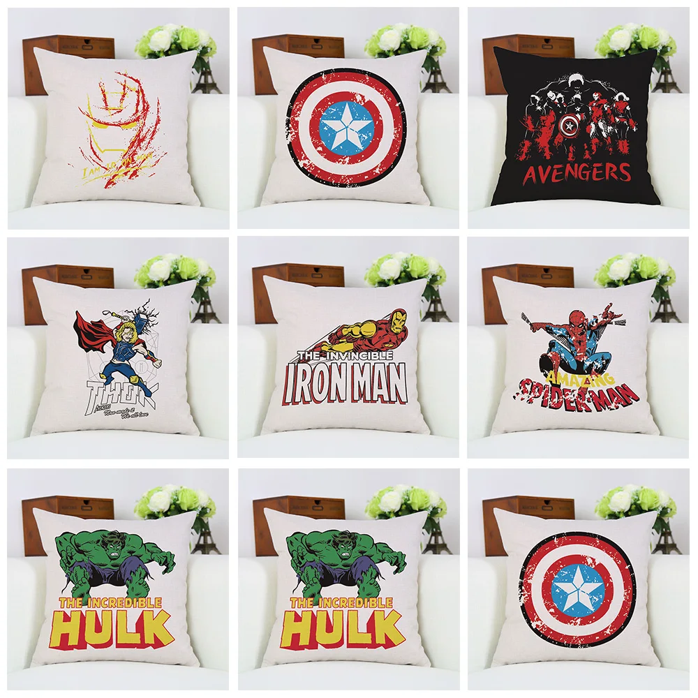 

Wholesale Super Heros Decorative Cartoon Marvel Heroes Cushion Cover Pillow Case Mosaics The Avengers Pillowcase 45X45 cm