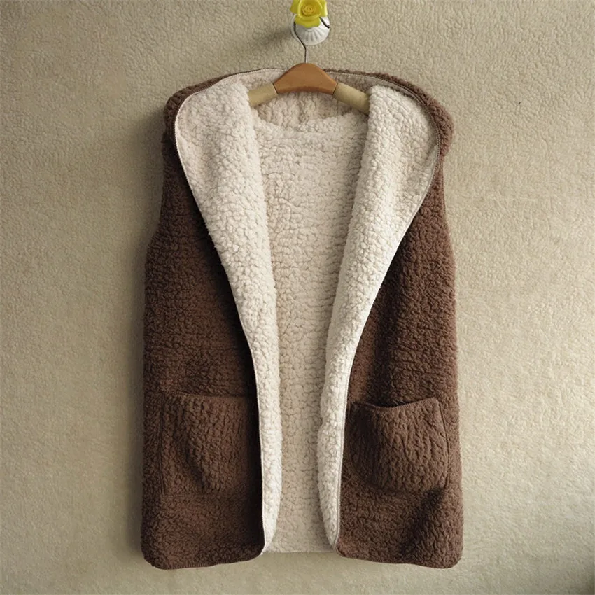 

2018 Autumn Women Cashmere Vest Two Side Wear Lady Midi Long Sleeveless Jacket Big Size Female Winter Hooded Coat Outwear WZ558