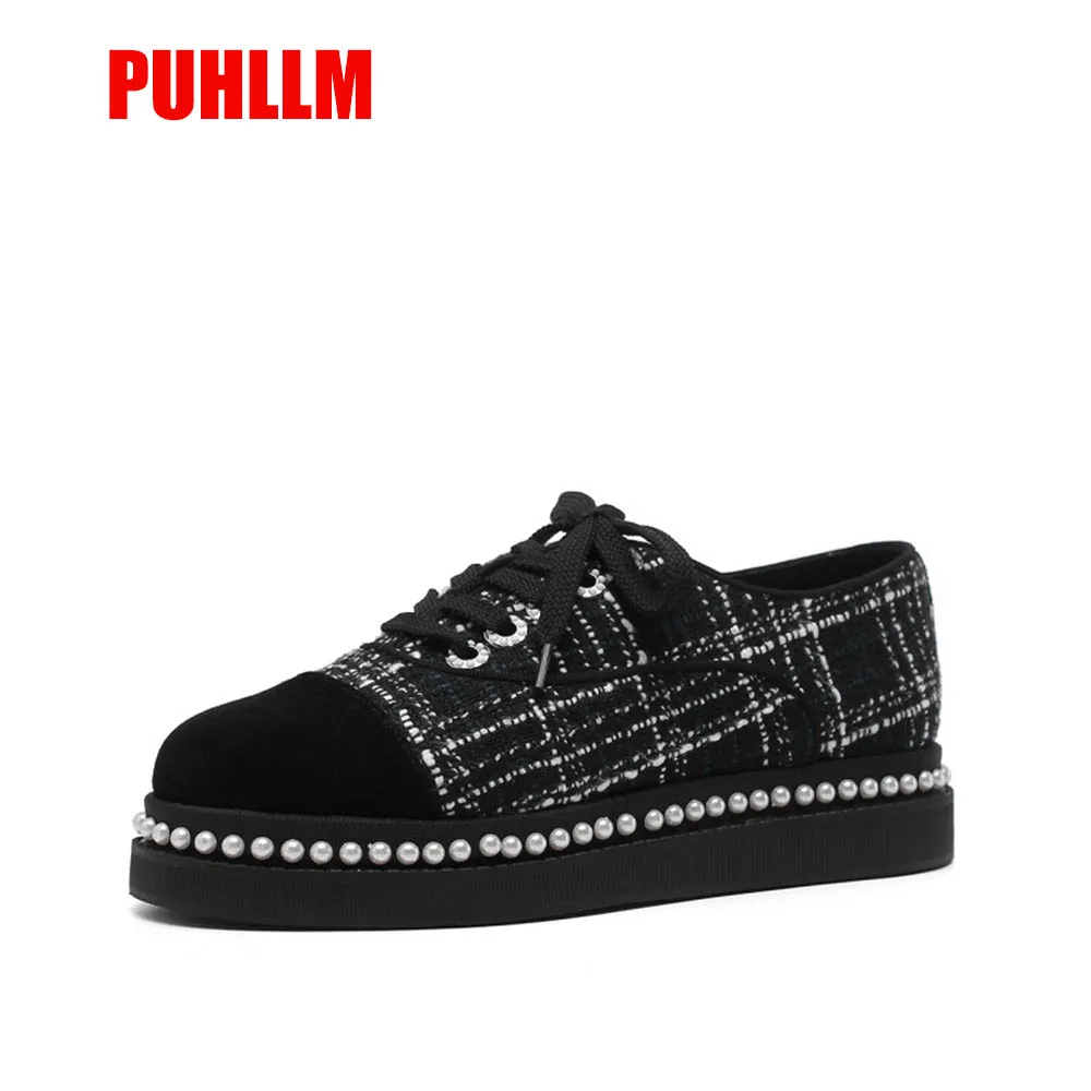 

2019 new European and American style thick sole shoes star with the same paragraph with the net red rhinestone round head flat