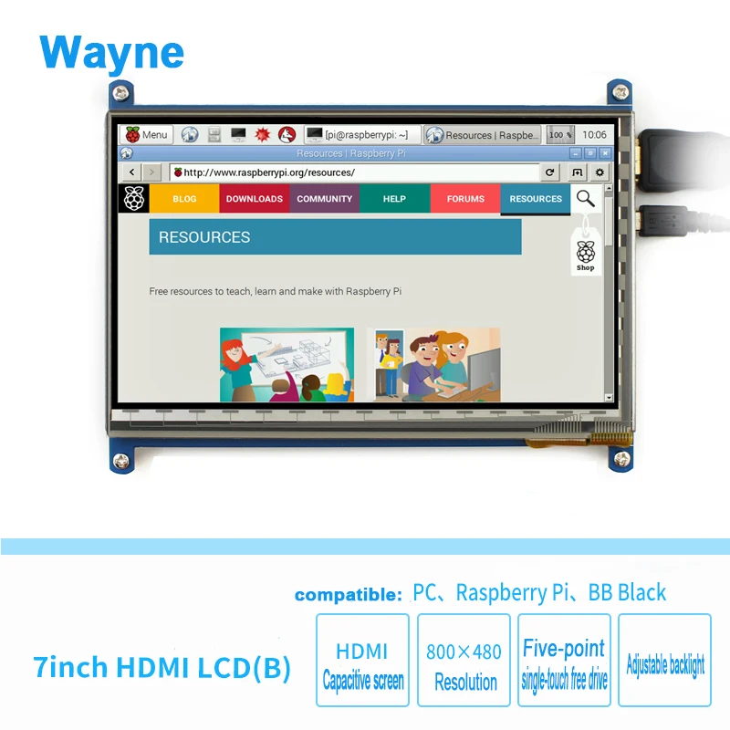 

Raspberry Pi 7 inch LCD capacitive touch screen HD HDMI 800480 display for Raspberry Pi 3 generation B + BB black computer Win7