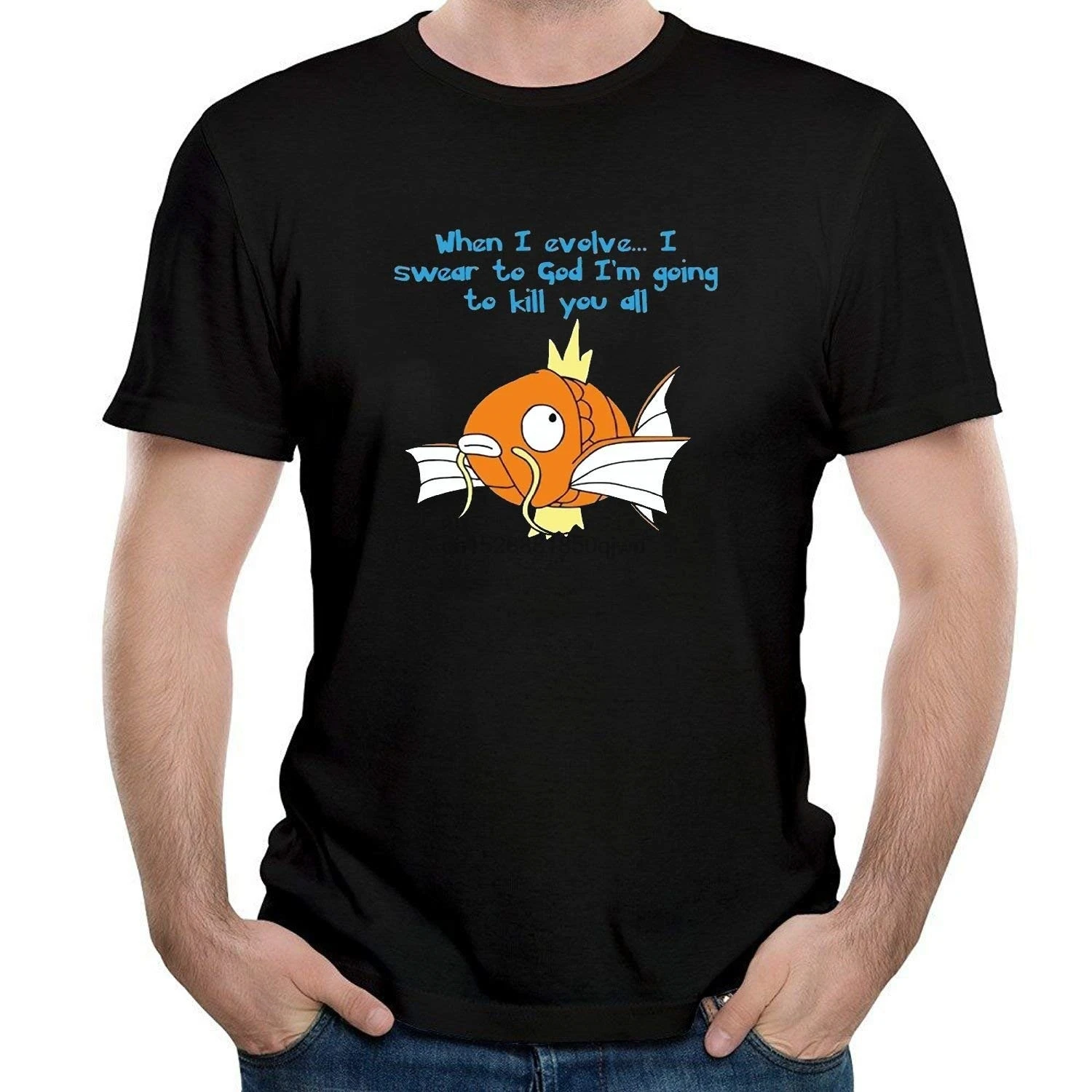Мужская футболка Magikarp Fish Kill You черная летняя Стильная мужская в стиле хип-хоп топы