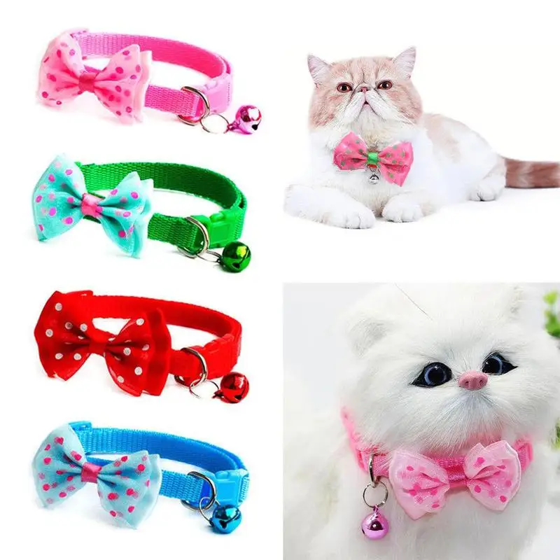 

Adjustable Dog Collar Polyester Pet Collars With Bowknot Bells Charm Necklace Collars For Little Dogs Cat Pet Supplies PEQ4389