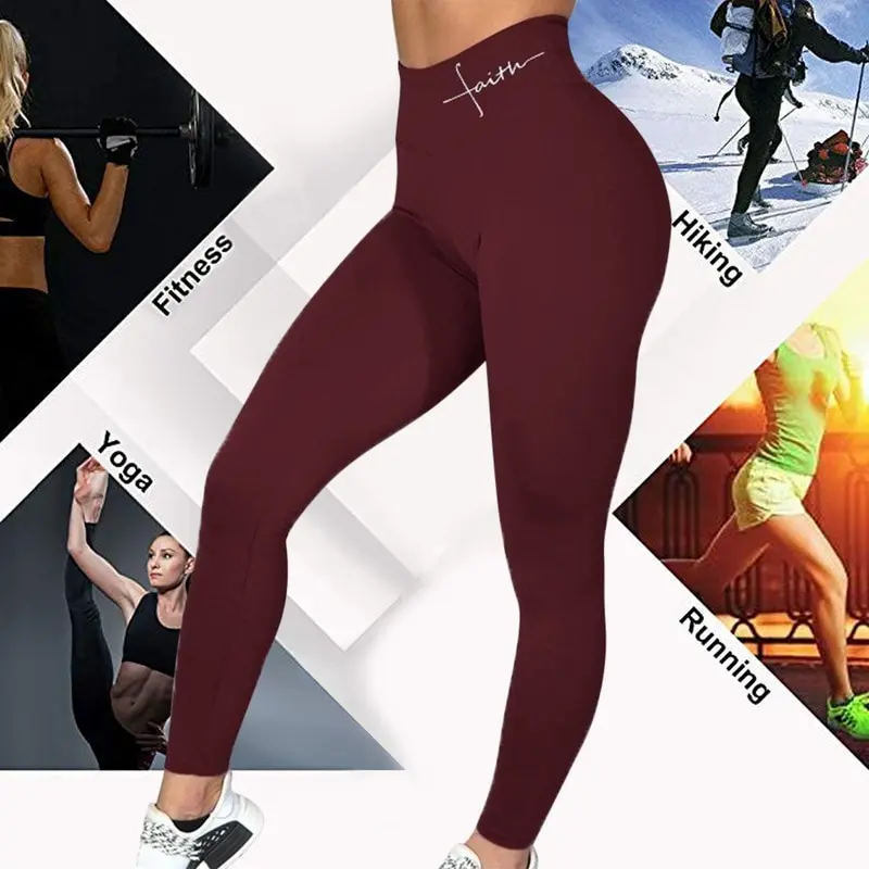 Сексуальные женские штаны для йоги с высокой талией, штаны с буквенным принтом, спортивные Леггинсы для фитнеса, эластичные бесшовные женские штаны с эффектом пуш-ап для спортзала, бега