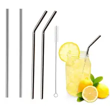 Многоразовая Нержавеющая сталь Соломинки изогнутые и прямые трубки Чай Кофе напиток соломинки с кисточкой